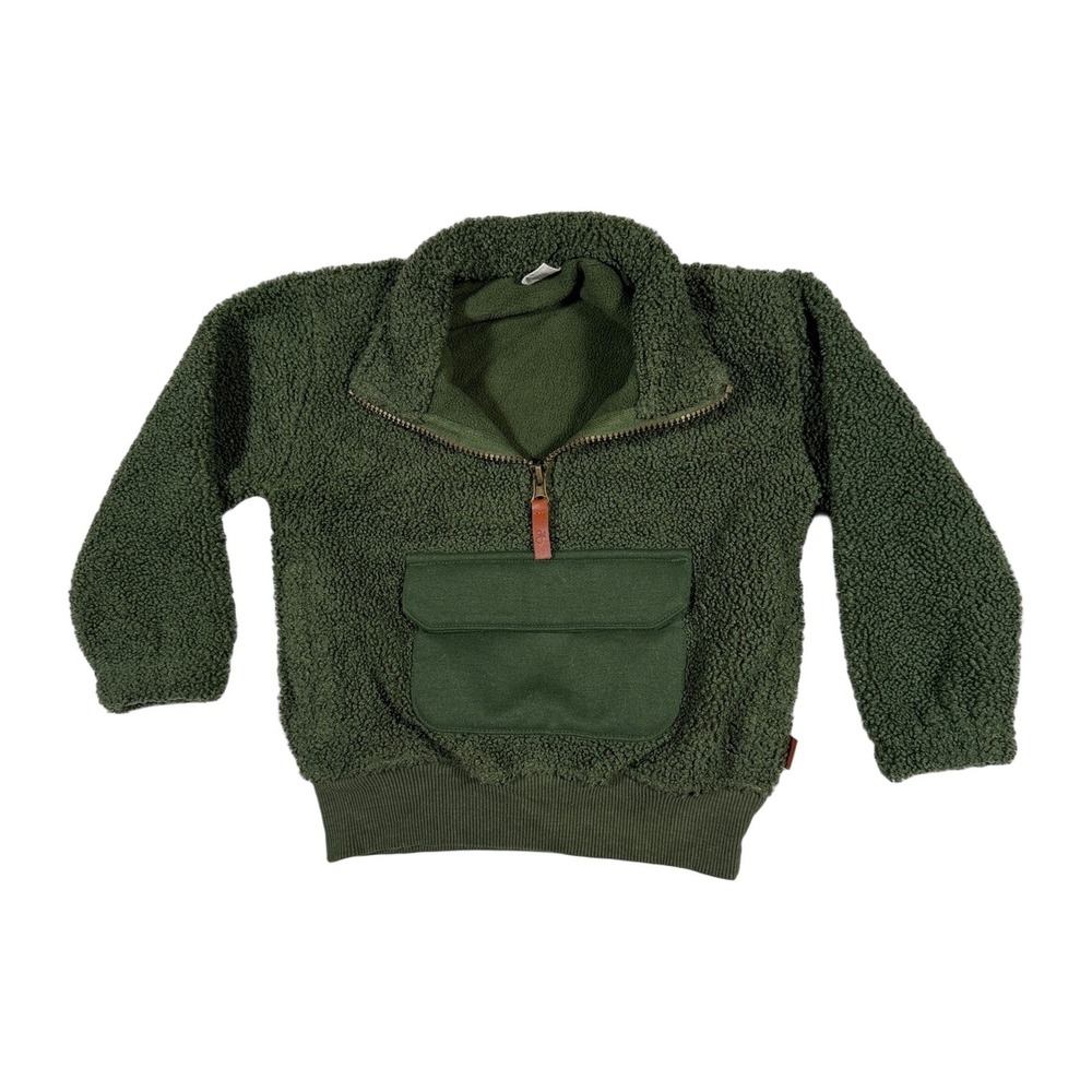 GOUMI Adult Sherpa Zip Kids Green Fleece Half Pullover Jacket 2T